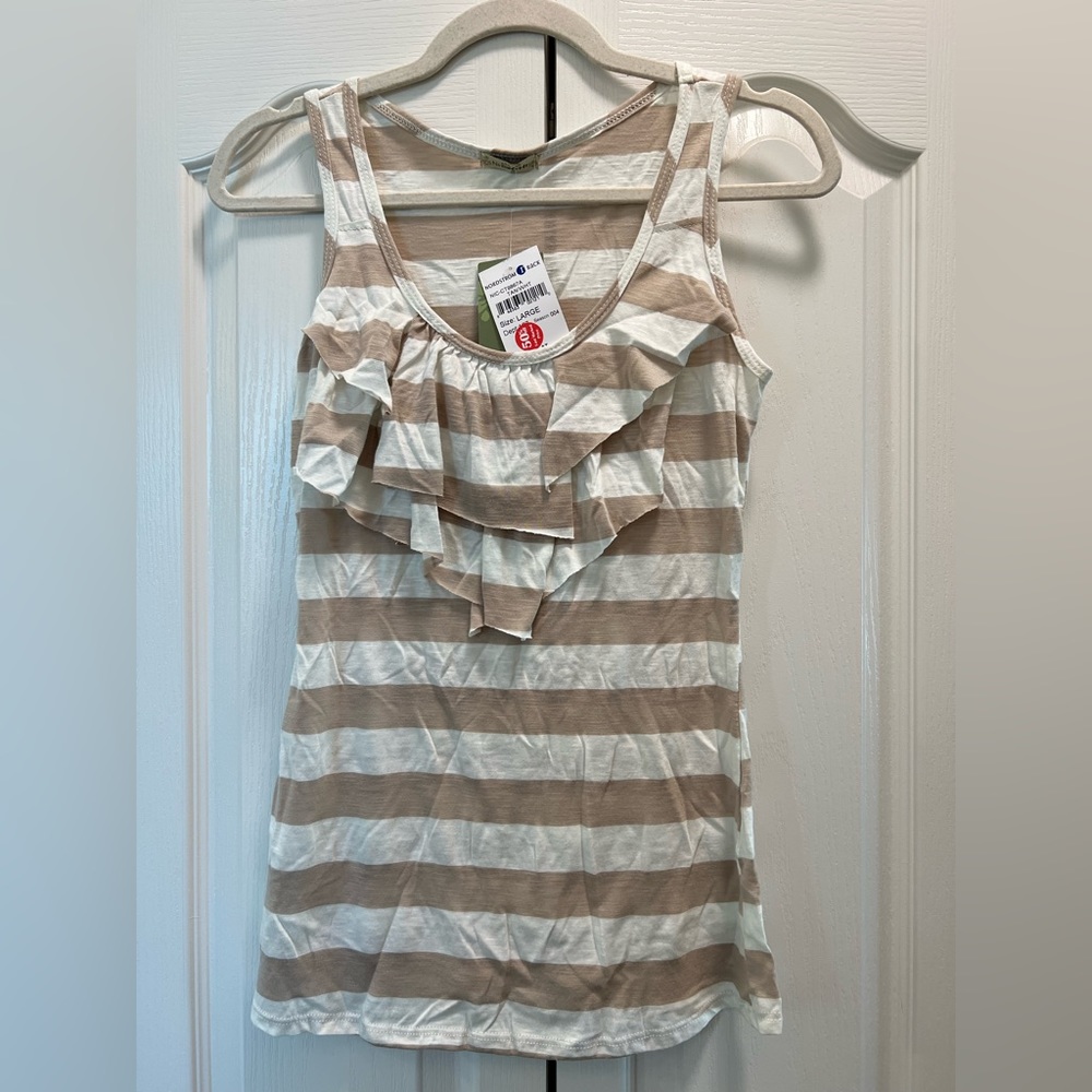Nicolette striped ruffle tank top in size large